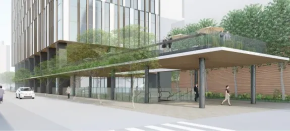 <Image of the subway entrance and station square along Shin-Ohashi Street>