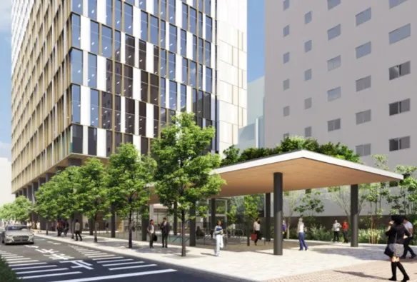 <Image of the subway entrance and station square along Shin-Ohashi Street>